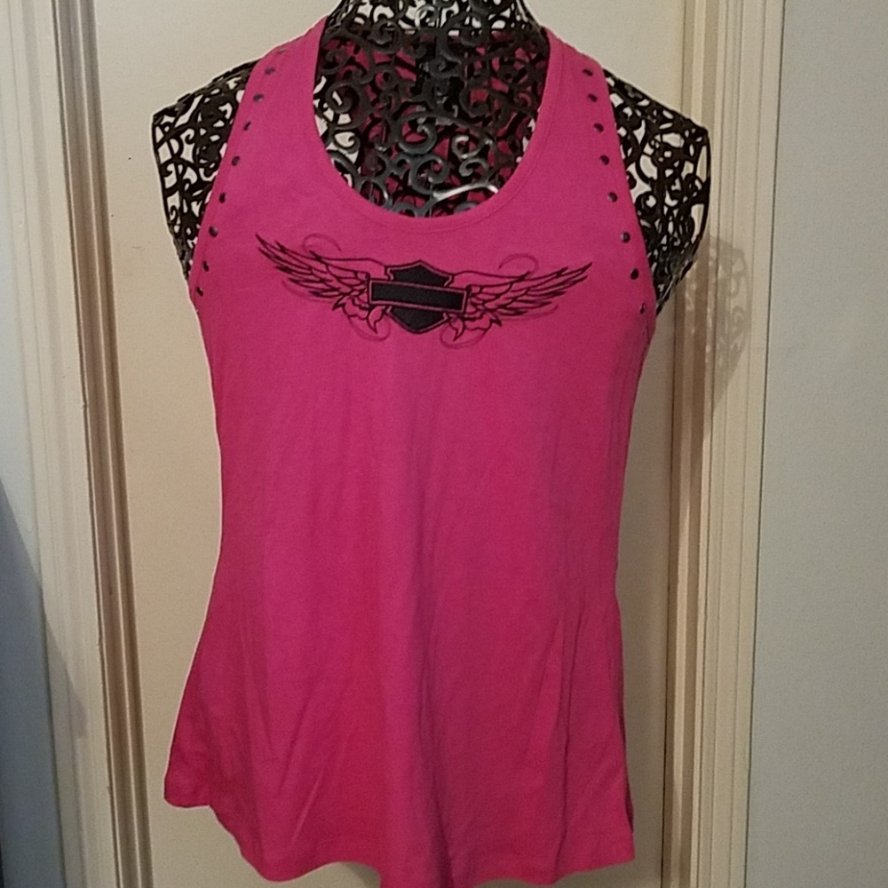 Pink Harley Davidson Flowy Racer Back Tank Top